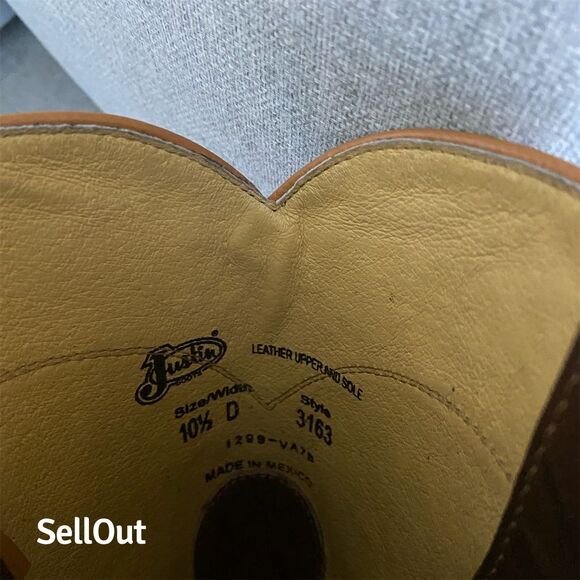 Justin Men's Brown Leather Roper Cowboy Boots Size 10.5 D Western - Picture 2 of 8